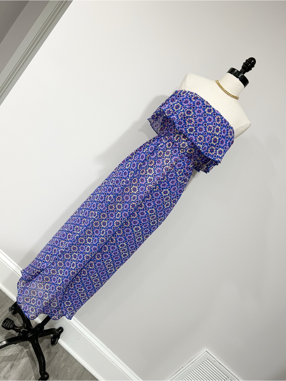 Lulu's Purple Floral Strapless Maxi Dress